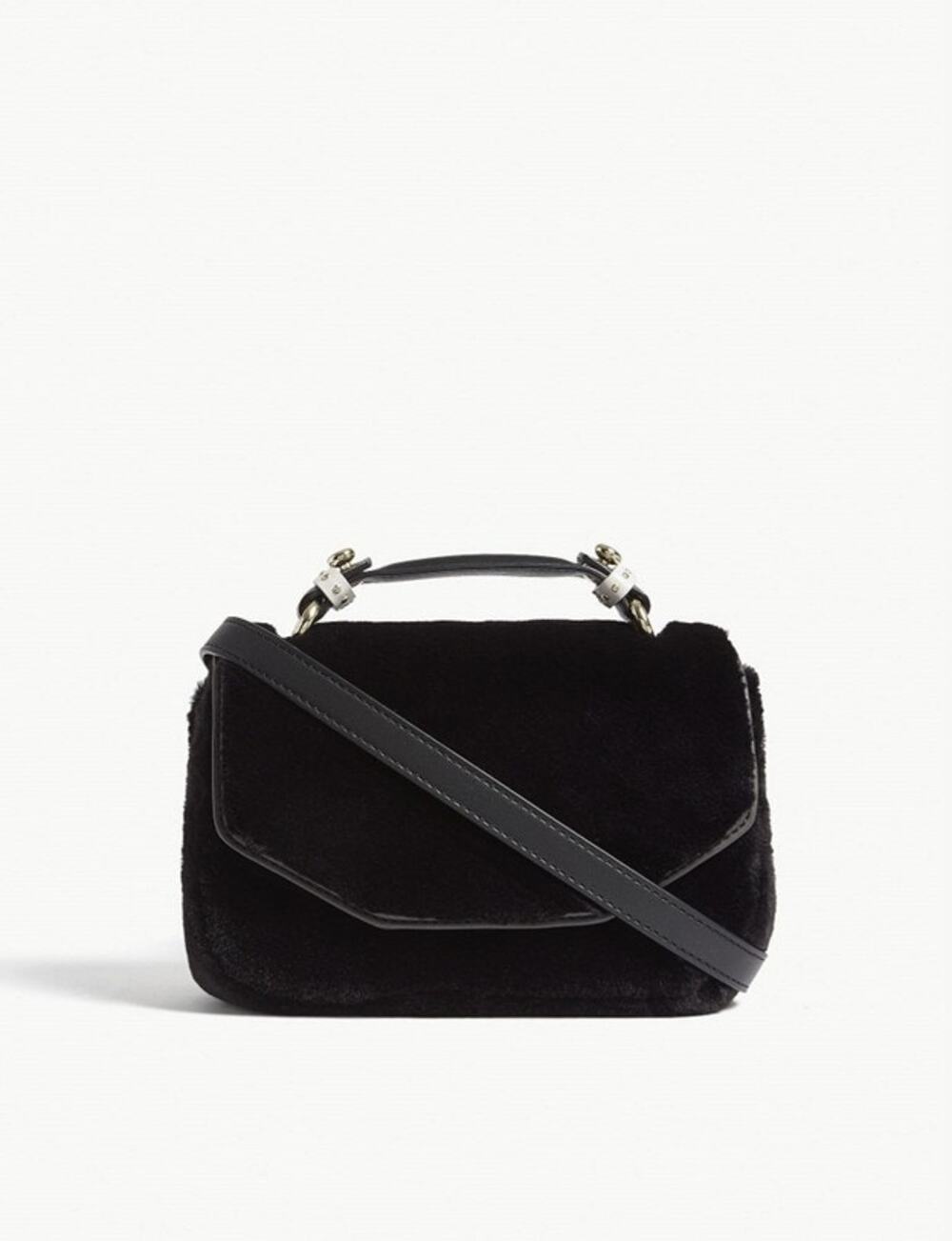 Maje Faux Fur Evening Bag Handle/Crossbody Black - Picture 1 of 7